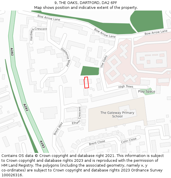 9, THE OAKS, DARTFORD, DA2 6PF: Location map and indicative extent of plot