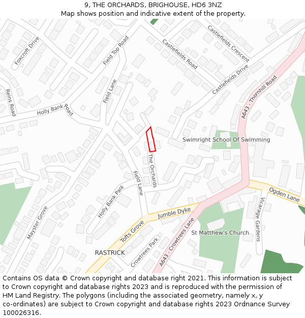 9, THE ORCHARDS, BRIGHOUSE, HD6 3NZ: Location map and indicative extent of plot