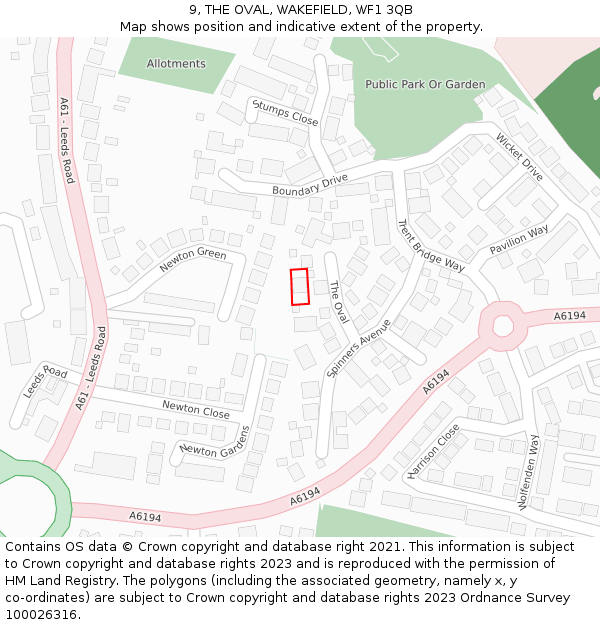 9, THE OVAL, WAKEFIELD, WF1 3QB: Location map and indicative extent of plot
