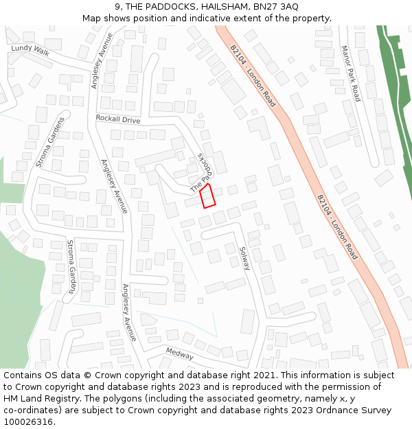 9, THE PADDOCKS, HAILSHAM, BN27 3AQ: Location map and indicative extent of plot