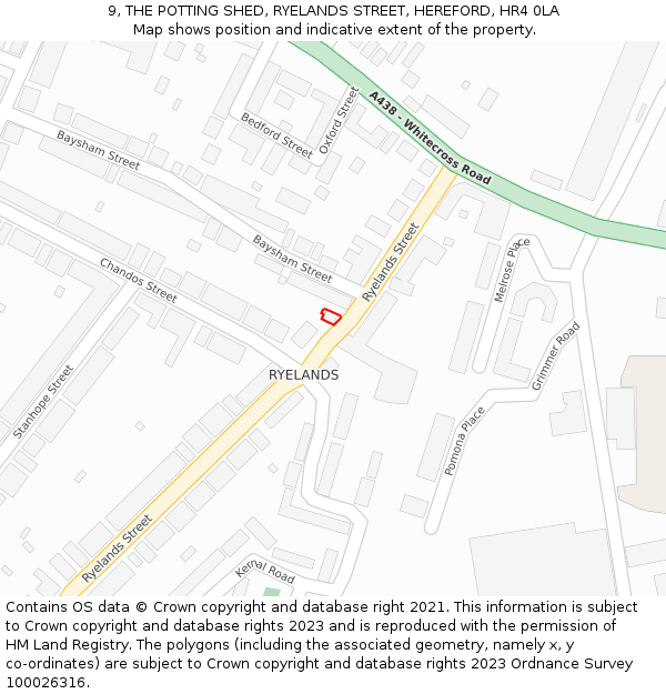 9, THE POTTING SHED, RYELANDS STREET, HEREFORD, HR4 0LA: Location map and indicative extent of plot