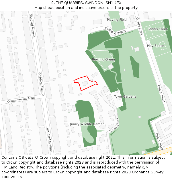 9, THE QUARRIES, SWINDON, SN1 4EX: Location map and indicative extent of plot