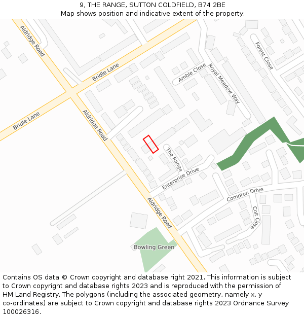 9, THE RANGE, SUTTON COLDFIELD, B74 2BE: Location map and indicative extent of plot