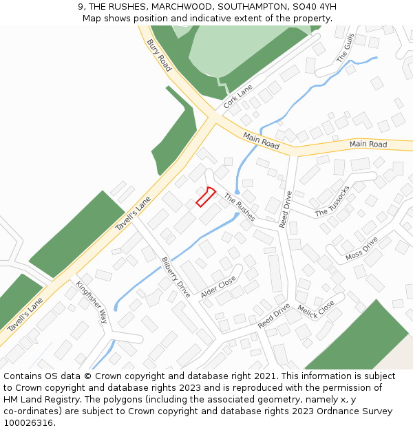 9, THE RUSHES, MARCHWOOD, SOUTHAMPTON, SO40 4YH: Location map and indicative extent of plot