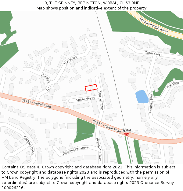 9, THE SPINNEY, BEBINGTON, WIRRAL, CH63 9NE: Location map and indicative extent of plot