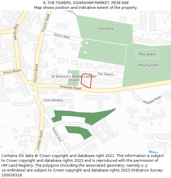9, THE TOWERS, DOWNHAM MARKET, PE38 9AE: Location map and indicative extent of plot