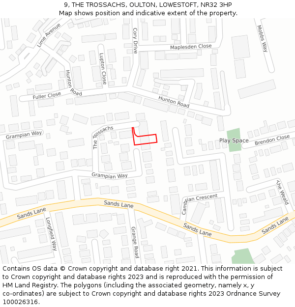 9, THE TROSSACHS, OULTON, LOWESTOFT, NR32 3HP: Location map and indicative extent of plot