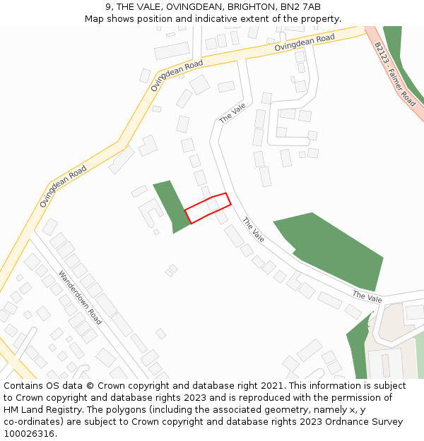 9, THE VALE, OVINGDEAN, BRIGHTON, BN2 7AB: Location map and indicative extent of plot