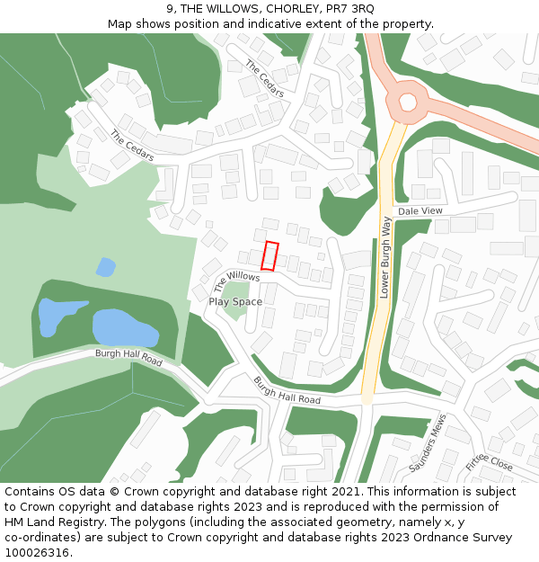 9, THE WILLOWS, CHORLEY, PR7 3RQ: Location map and indicative extent of plot