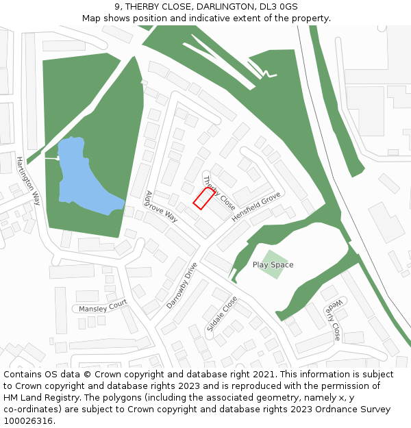 9, THERBY CLOSE, DARLINGTON, DL3 0GS: Location map and indicative extent of plot