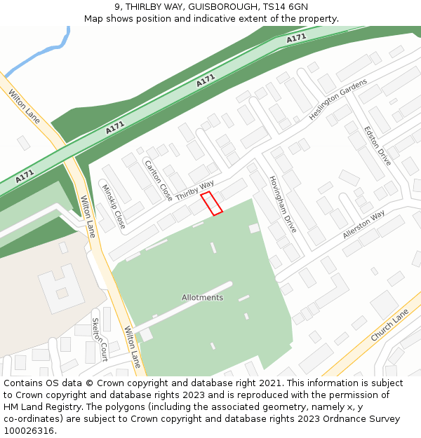 9, THIRLBY WAY, GUISBOROUGH, TS14 6GN: Location map and indicative extent of plot