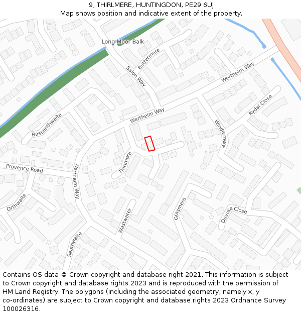 9, THIRLMERE, HUNTINGDON, PE29 6UJ: Location map and indicative extent of plot
