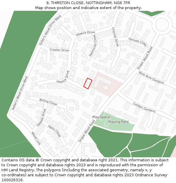 9, THIRSTON CLOSE, NOTTINGHAM, NG6 7FR: Location map and indicative extent of plot