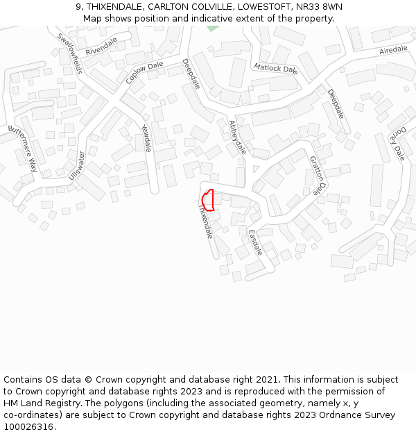 9, THIXENDALE, CARLTON COLVILLE, LOWESTOFT, NR33 8WN: Location map and indicative extent of plot