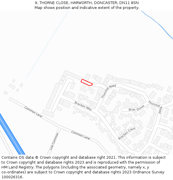 9, THORNE CLOSE, HARWORTH, DONCASTER, DN11 8SN: Location map and indicative extent of plot