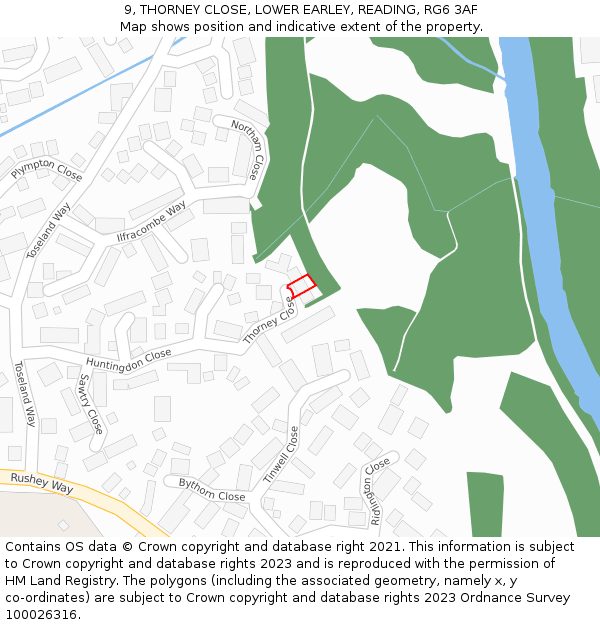 9, THORNEY CLOSE, LOWER EARLEY, READING, RG6 3AF: Location map and indicative extent of plot
