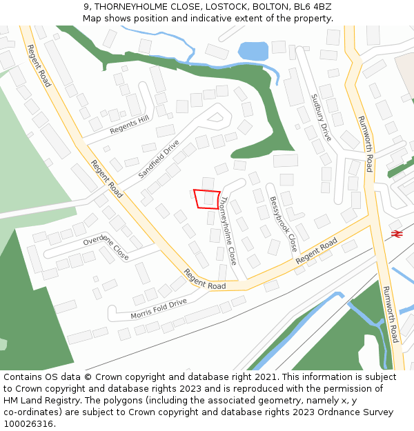 9, THORNEYHOLME CLOSE, LOSTOCK, BOLTON, BL6 4BZ: Location map and indicative extent of plot