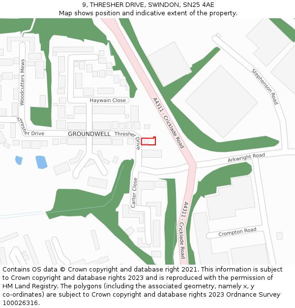 9, THRESHER DRIVE, SWINDON, SN25 4AE: Location map and indicative extent of plot