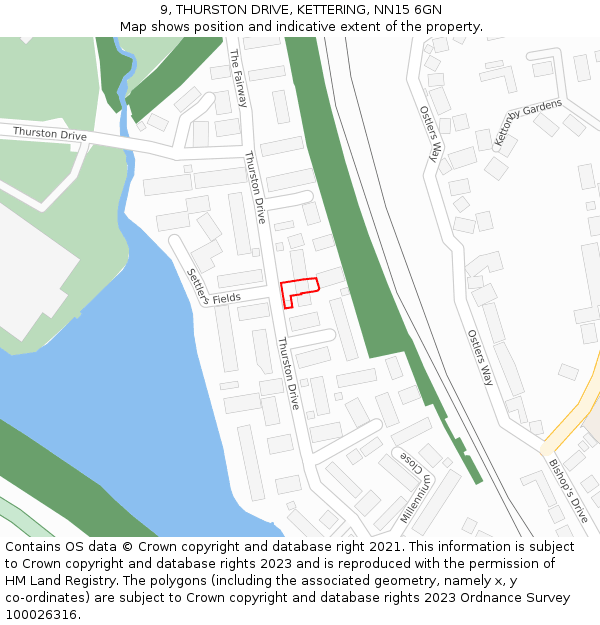 9, THURSTON DRIVE, KETTERING, NN15 6GN: Location map and indicative extent of plot