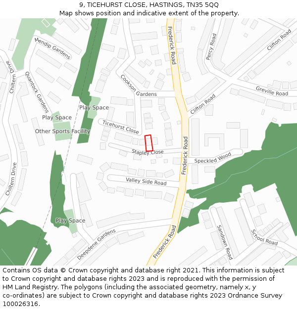 9, TICEHURST CLOSE, HASTINGS, TN35 5QQ: Location map and indicative extent of plot