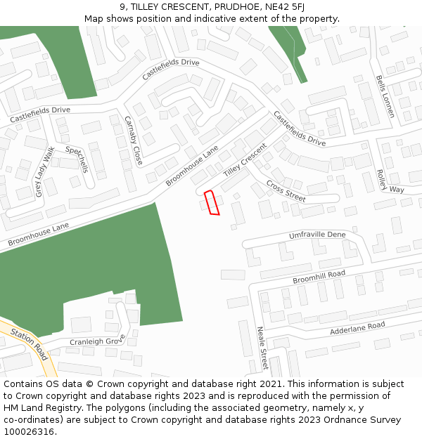 9, TILLEY CRESCENT, PRUDHOE, NE42 5FJ: Location map and indicative extent of plot