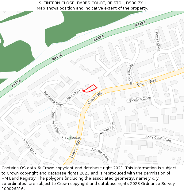 9, TINTERN CLOSE, BARRS COURT, BRISTOL, BS30 7XH: Location map and indicative extent of plot
