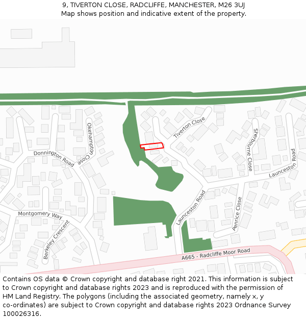 9, TIVERTON CLOSE, RADCLIFFE, MANCHESTER, M26 3UJ: Location map and indicative extent of plot