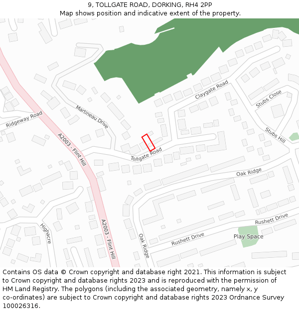 9, TOLLGATE ROAD, DORKING, RH4 2PP: Location map and indicative extent of plot