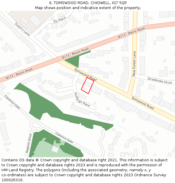 9, TOMSWOOD ROAD, CHIGWELL, IG7 5QP: Location map and indicative extent of plot