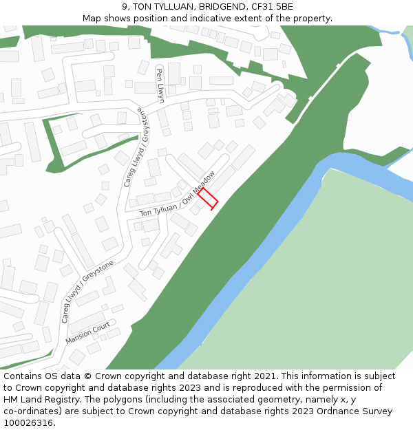 9, TON TYLLUAN, BRIDGEND, CF31 5BE: Location map and indicative extent of plot