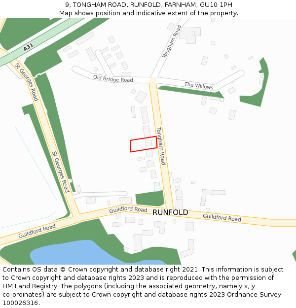 9, TONGHAM ROAD, RUNFOLD, FARNHAM, GU10 1PH: Location map and indicative extent of plot