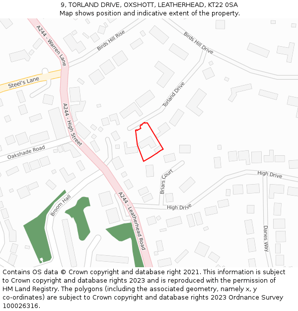 9, TORLAND DRIVE, OXSHOTT, LEATHERHEAD, KT22 0SA: Location map and indicative extent of plot