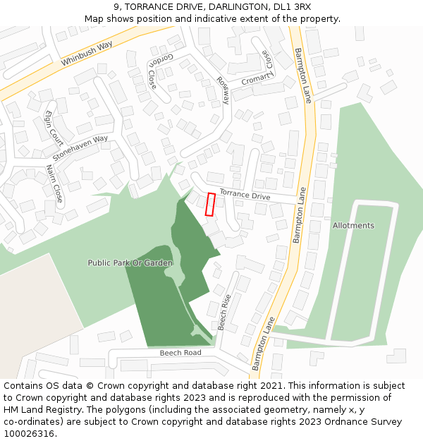 9, TORRANCE DRIVE, DARLINGTON, DL1 3RX: Location map and indicative extent of plot