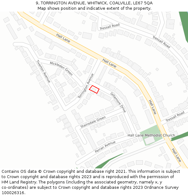 9, TORRINGTON AVENUE, WHITWICK, COALVILLE, LE67 5QA: Location map and indicative extent of plot