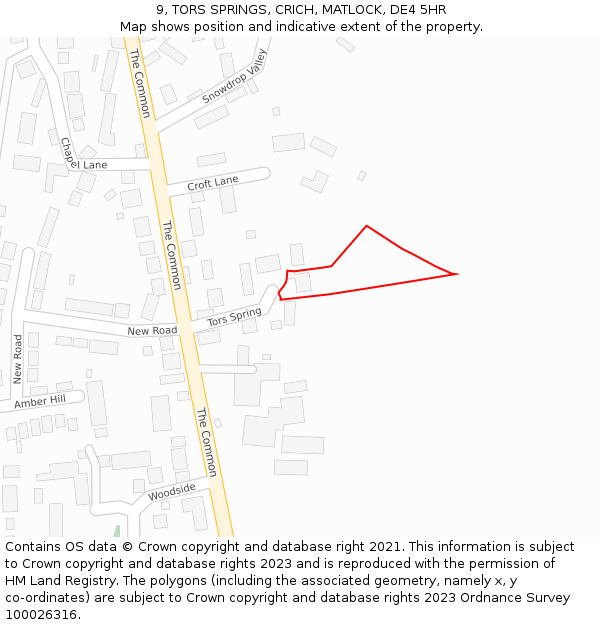 9, TORS SPRINGS, CRICH, MATLOCK, DE4 5HR: Location map and indicative extent of plot