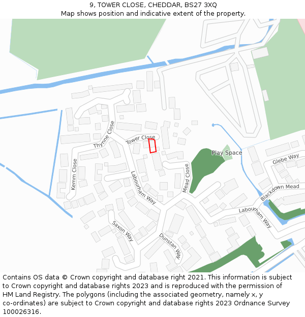 9, TOWER CLOSE, CHEDDAR, BS27 3XQ: Location map and indicative extent of plot