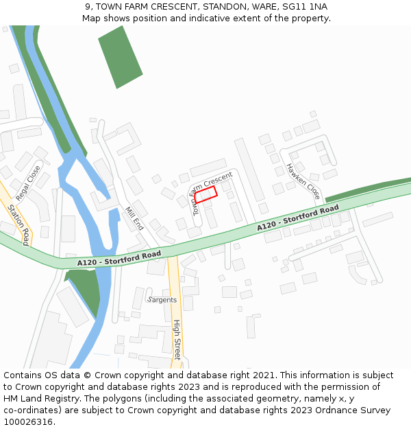 9, TOWN FARM CRESCENT, STANDON, WARE, SG11 1NA: Location map and indicative extent of plot
