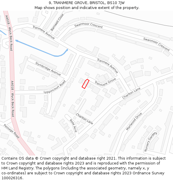 9, TRANMERE GROVE, BRISTOL, BS10 7JW: Location map and indicative extent of plot