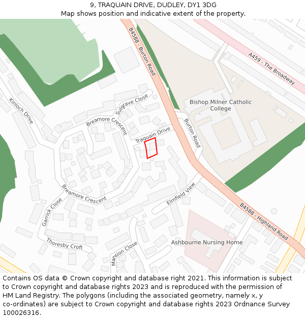 9, TRAQUAIN DRIVE, DUDLEY, DY1 3DG: Location map and indicative extent of plot
