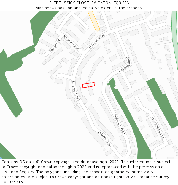 9, TRELISSICK CLOSE, PAIGNTON, TQ3 3FN: Location map and indicative extent of plot