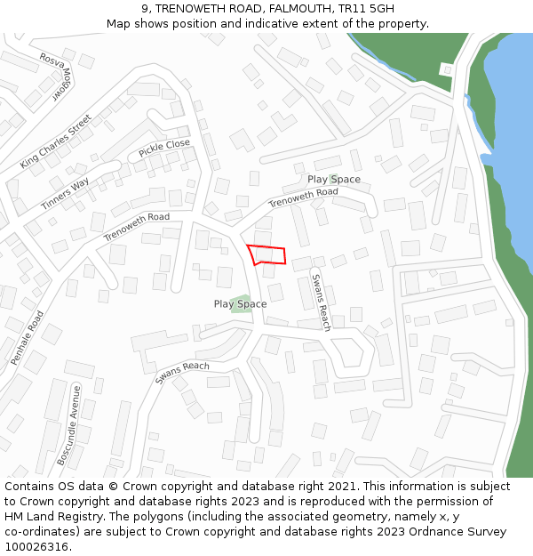 9, TRENOWETH ROAD, FALMOUTH, TR11 5GH: Location map and indicative extent of plot