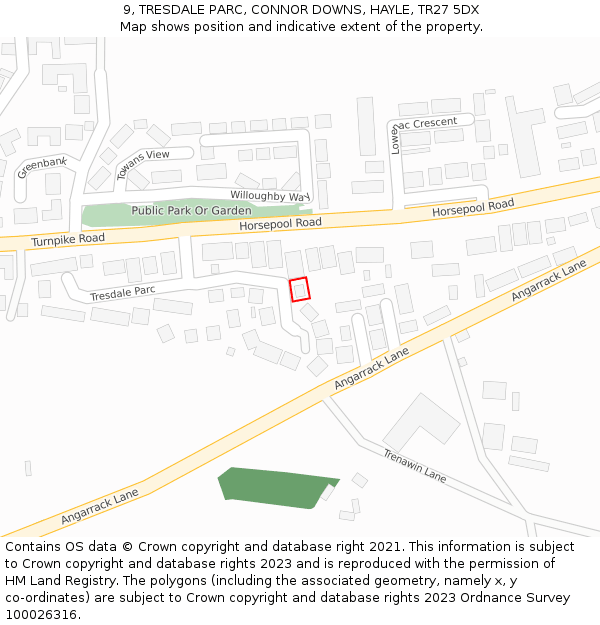 9, TRESDALE PARC, CONNOR DOWNS, HAYLE, TR27 5DX: Location map and indicative extent of plot