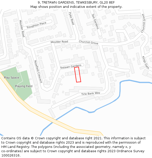 9, TRETAWN GARDENS, TEWKESBURY, GL20 8EF: Location map and indicative extent of plot