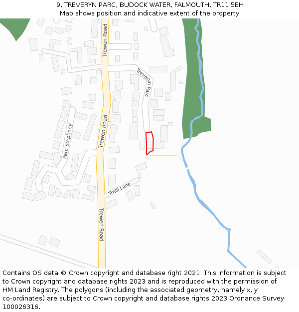9, TREVERYN PARC, BUDOCK WATER, FALMOUTH, TR11 5EH: Location map and indicative extent of plot