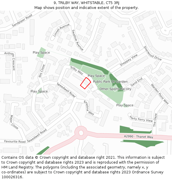 9, TRILBY WAY, WHITSTABLE, CT5 3RJ: Location map and indicative extent of plot