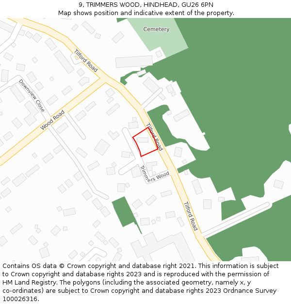 9, TRIMMERS WOOD, HINDHEAD, GU26 6PN: Location map and indicative extent of plot
