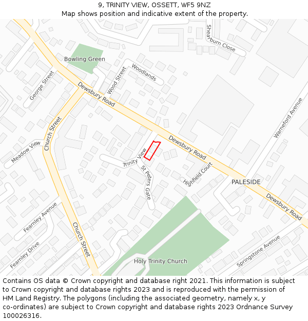 9, TRINITY VIEW, OSSETT, WF5 9NZ: Location map and indicative extent of plot