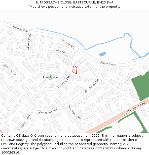 9, TROSSACHS CLOSE, EASTBOURNE, BN23 8HA: Location map and indicative extent of plot