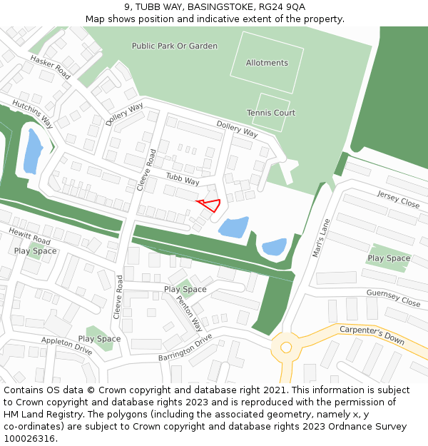 9, TUBB WAY, BASINGSTOKE, RG24 9QA: Location map and indicative extent of plot