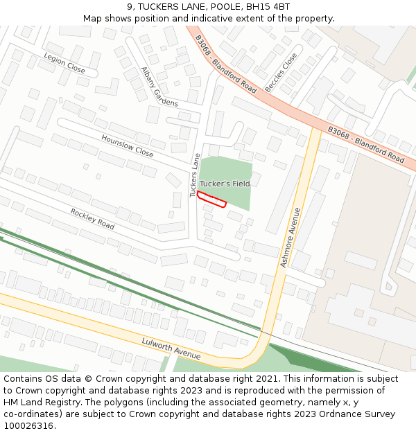 9, TUCKERS LANE, POOLE, BH15 4BT: Location map and indicative extent of plot